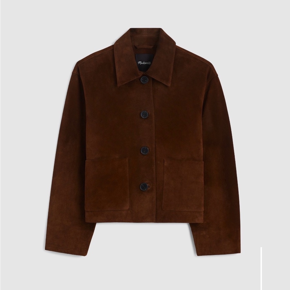 Madewell Boxy Crop Suede Jacket in Dark Roast Brown Size Small New with Tags